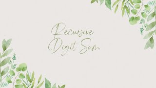 26 Recursion Recursive Digit Sum