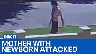 Mother attacked while walking newborn baby in Brentwood; suspect on the run