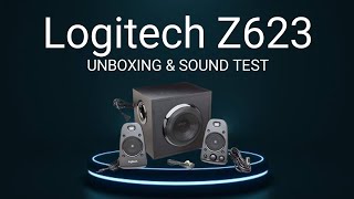 logitech z623 speaker unboxing \u0026 sound test | logitech z623