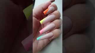 @MerlinNails   Long Neon Nude V French ballerina nails more color summer nails