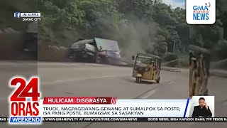 Truck, nagpagewang-gewang at sumalpok sa poste; isa pang poste, bumagsak sa... | 24 Oras Weekend