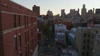 Aerial perspective revealing Manhattan Lower East Side's urban landscape, capturing buildings