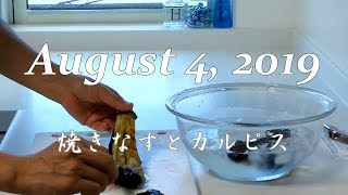 【Vlog】焼きなすを作りました。グリルで簡単に焼いて裏ワザで皮もツルっとむけます。