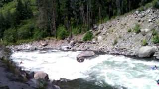 Whitewater Kayakers Running the Wall on Tumwater Canyon, Wenatchee River