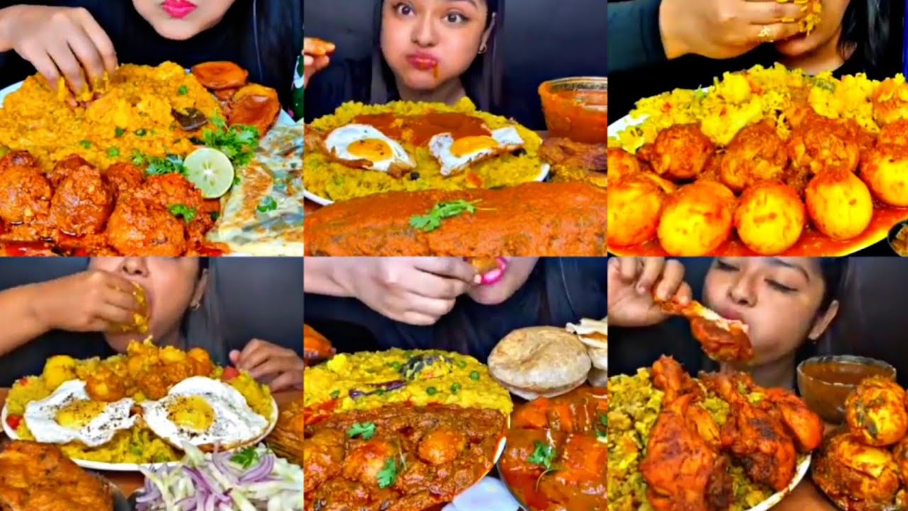 Asmr Eating Spicy Chicken Curry With Khichdi Egg Curry Dum Aloo
