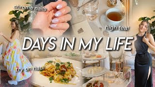 DAYS IN MY LIFE | try on clothing haul, afternoon tea, grocery haul, getting glazed donut nails!