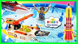 Ryan plays with  Disney Cars and  RC Boat MatchBox Squid Fleet