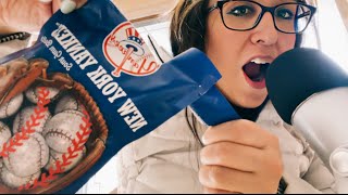 🦢ASMR Trying New York Yankees Bubblegum/Tingly Chewing Mouth Sounds/Bubble Blowing/Whispered Ramble