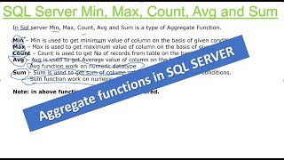 Chapter 17 - SQL Server Aggregate functions Min, Max, Count, Avg and Sum | Coding Era