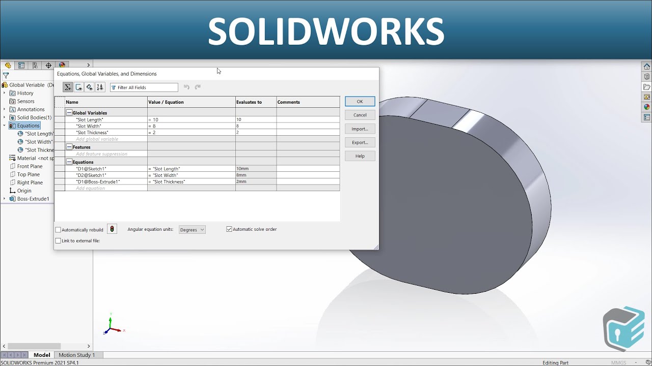 Solidworks Creating And Using Global Variables Youtube Solidworks Creating And Using Global Variables Youtube