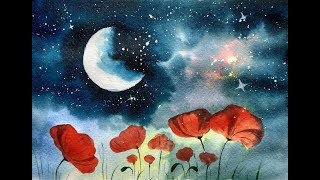 Beautiful moonlight painting with watercolor | Abstract Painting