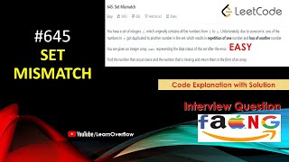 Set Mismatch | LeetCode 645 | Java | @LearnOverflow