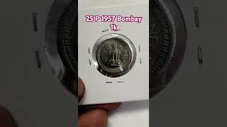 Rare 25 P 1957 Bombay Mint Nickel Definitive Coin