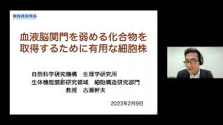 「血液脳関門を弱める化合物を取得するために有用な細胞株」自然科学研究機構　生理学研究所　生体機能調節研究領域　細胞構造研究部門　教授　古瀬 幹夫