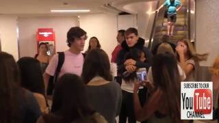 Dolan Twin Ethan and Grayson Dolan get mobbed by fans while arriving at LAX Airport in Los Angeles