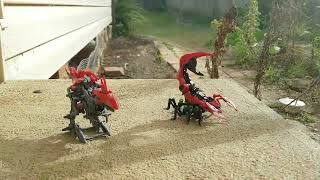 Zoids Wild Raptor and Scorpear mid-Build and walking