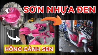 Honda Vario sơn nhựa đen đổi màu nhám hồng cánh sen - Thực hiện trong ngày cho anh em