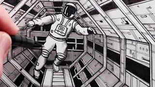 How to Draw 2001 A Space Odyssey Space Station in One-Point Perspective