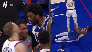 Joel Embiid received a Flagrant 1 after this foul on Mitchell Robinson 😱