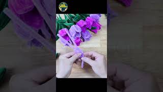 DIY craft ideas# make a Tulip flower with velvet wire#Pipe Cleaner Flowers#Pipercleaners#hanmade