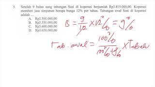 setelah 9 bulan uang tabungan Susi di koperasi berjumlah Rp 3.815.000, koperasi memberi,UN SMP 2013