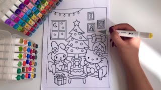 🎄 Cozy Christmas Coloring ✨ Hello Kitty & Kuromi | Cute Holiday Scene