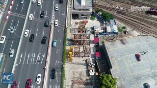 1,200-ton steel bridge pushed into position in Shanghai