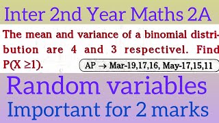 Mean and variance of binomial distribution are 4 and 3||Inter 2nd Year Maths 2A@maths naresh eclass