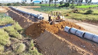 TOP! Project Bulldozer KOMATSU D58E Pouring Dirt Filling Up Land To Building New Road