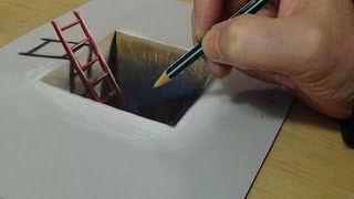 How To Draw A Red Ladder In A Hole - 3d Trick Art On Paper