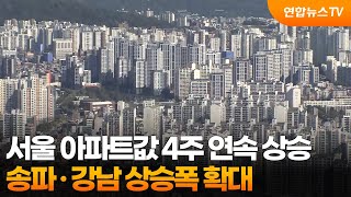 서울 아파트값 4주 연속 상승…송파·강남 상승폭 확대 / 연합뉴스TV (YonhapnewsTV)