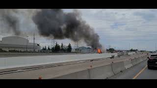 Fire on Highway 401 in Mississauga