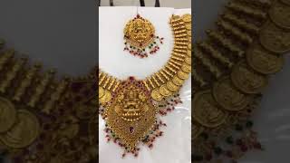 Beautiful  Maha Lakshmi kasu mala type full bridal necklace set temple jewelry collections coin mala