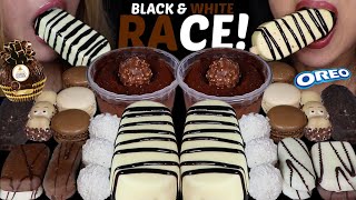 ASMR BLACK \u0026 WHITE DESSERT RACE! FERRERO CHOCOLATE MOUSSE CAKE, BIG ICE CREAM BAR, OREO, KINDER 먹방