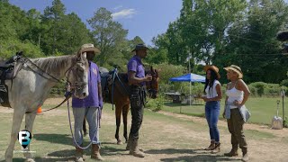 Symphony and Vanessa Fraction try horseback riding at Soofa Ranch.