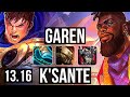 GAREN vs K'SANTE (TOP) | 11/2/9, Legendary, 900K mastery | EUW Master | 13.16