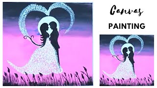 canvas couple painting for beginners / couple on bridge scenery drowning painting step by step/#DIY