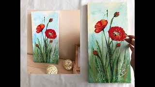 How to draw easy poppies painting / Demonstration /Acrylic Technique on canvas by Julia Kotenko