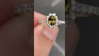 Demantoid Garnet \u0026 Diamond Ring 14K White Gold