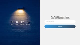 Responsive Coming Soon Page using Html CSS and Javascript | Website Time Countdown