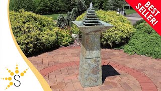 Sunnydaze Layered Slate Pyramid Outdoor Water Fountain with LED - 40 Inch Tall - GSI-798