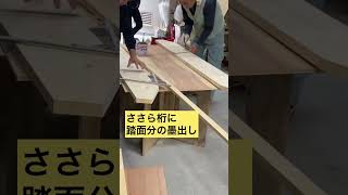 【加工工場　見学　ツアー】はしご造作で、面取りと踏面用墨出し編　完成までの動画を少しすづアップさせて頂きますので、次のステップ動画をお楽しみください。#はしご 　#ツーバイ 　＃墨出し