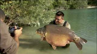 Carp fishing in France at Gigantica; Danny Fairbrass lands the 72lb monster carp - the Giant