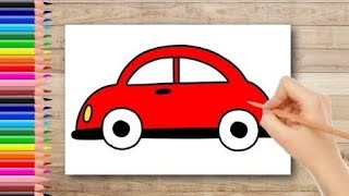 how to draw cute car | drawing car and coloring | artwork for kids | painting and drawing easy