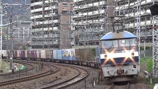 EF210牽引 貨物列車　東海道本線 山崎駅付近のサントリーカーブ　Freight train, JR Tōkaidō Main Line Yamazaki Station　(2020.3)