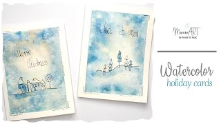 Watercolor diy simple cards idea - Christmas cards for beginners