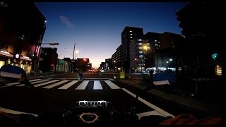 スーパーカブ車載 夕日が綺麗だった 今日の通勤