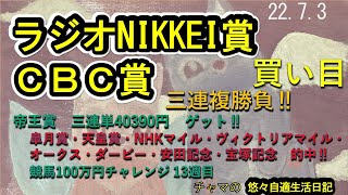 ラジオＮＩＫＫＥＩ賞　ＣＢＣ賞　買い目公開　三連複勝負！　帝王賞　三連単40390円的中