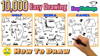 Daily art for kids/#1/How to draw wolf,zebra,camel/10,000 Easy Drawing/Daily challenge for kids