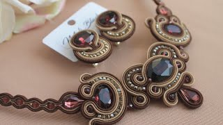 Soutache Necklace and Earrings with Burgundy Crystals